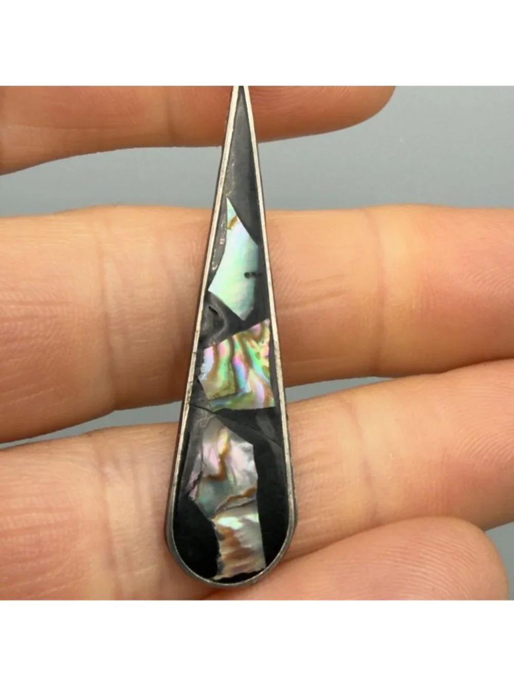 Alpaca Mexican Abalone Teardrop Inlay Dangle Earrings Sterling Silver Multicolor